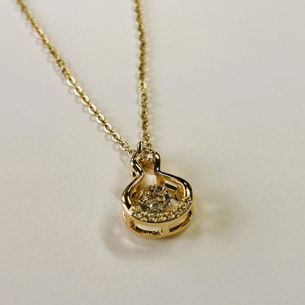 Gold 1.5 ct Zircon Cocentric Hearts with Round Cut Floater Pendant Necklace